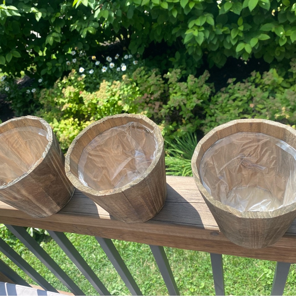 Set of 9 Rustic Wooden Planters in White and Brown - Picture 12 of 14